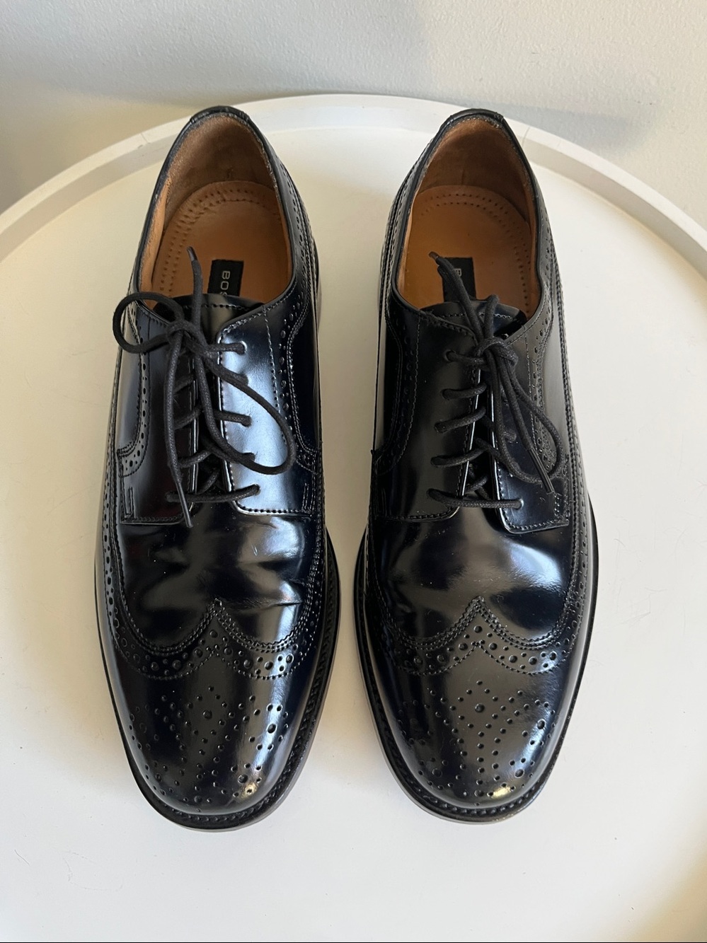 Bostonian Luxe Black Leather Wingtip Brogue Lace up Oxford Shoes 10 Wide